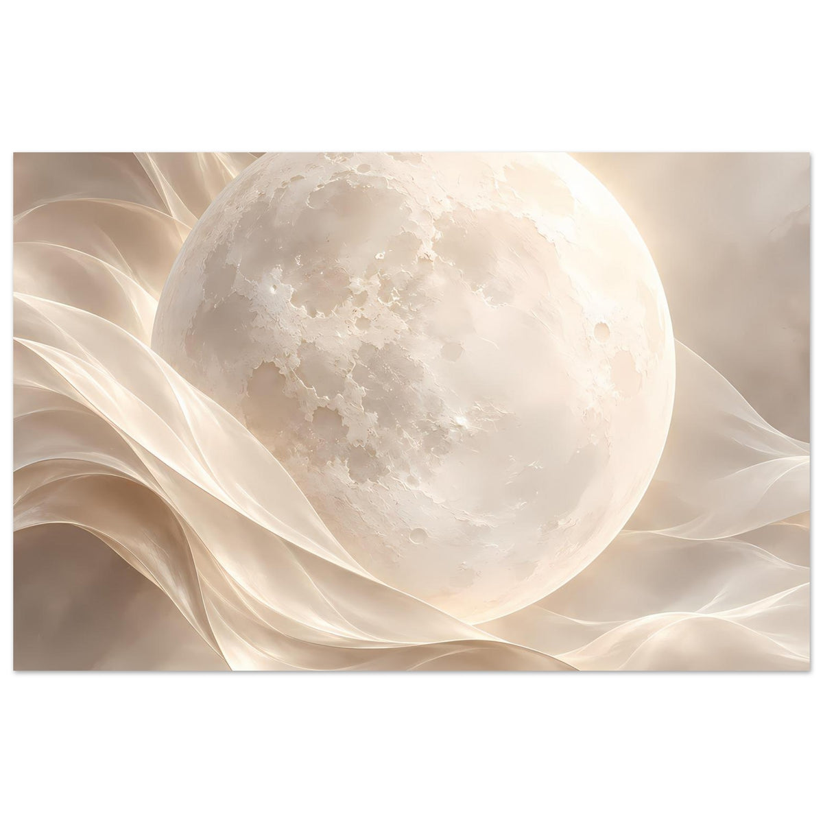 Poster mit weißem Mond und beigen, geschwungenen Wellen