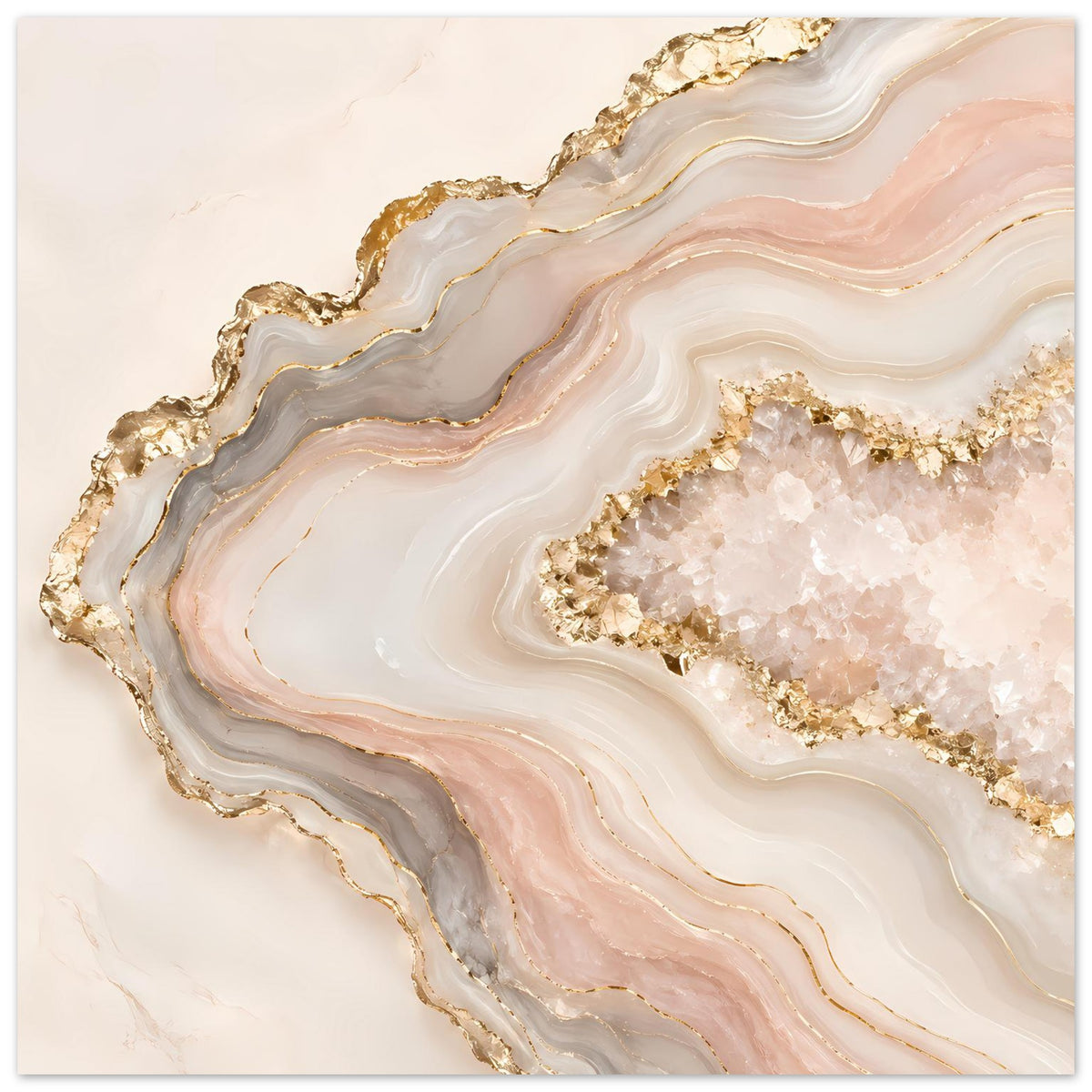 Abstraktes Poster mit Geodenmotiv in Rosé, Creme und Gold