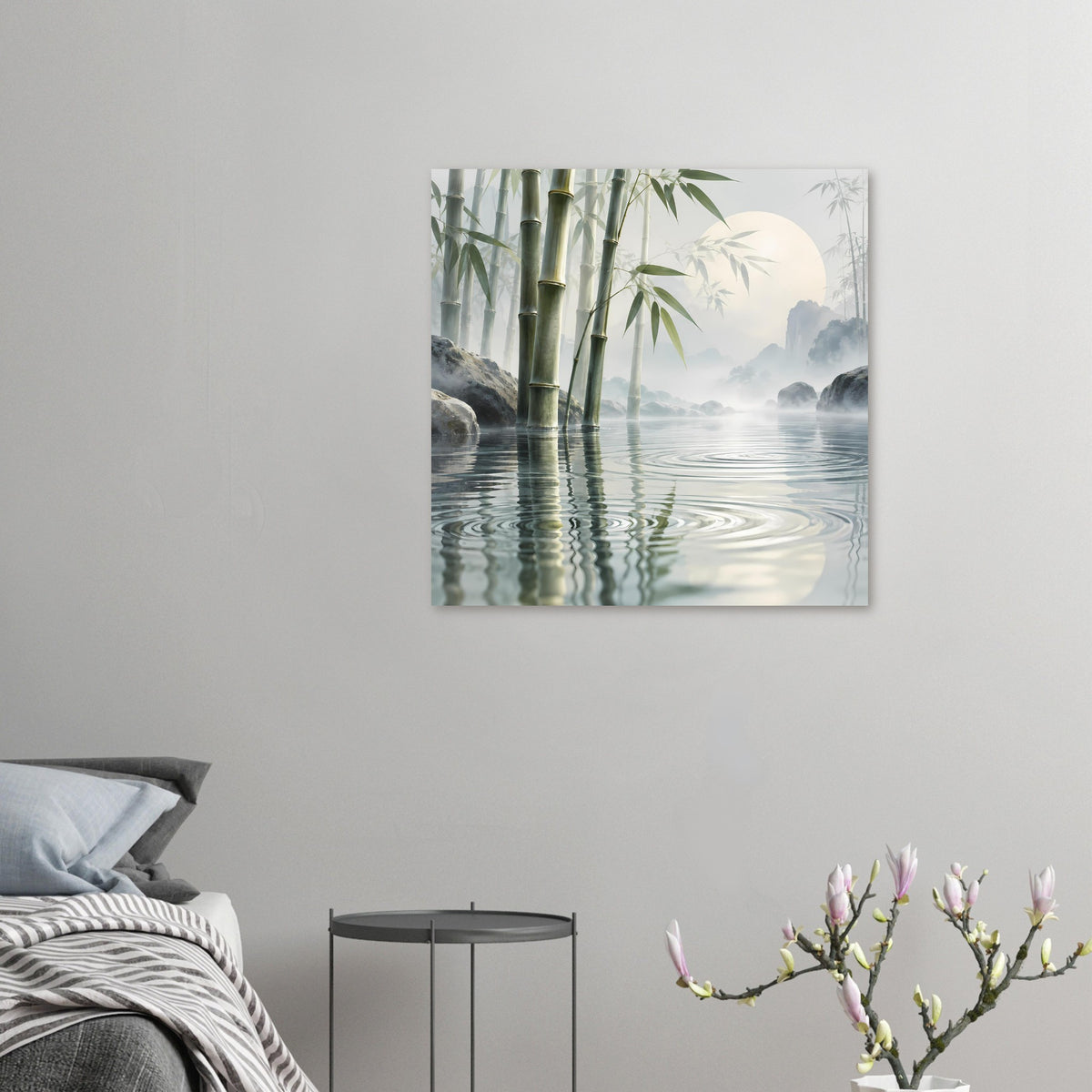 Kleines Bambus-Reflexionsposter im Querformat mit Bambus und spiegelndem Wasser