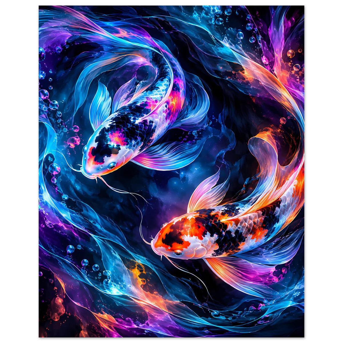 Hochkantiges Poster: Koi-Fische mit Farbverlauf in Blau, Orange und Violett