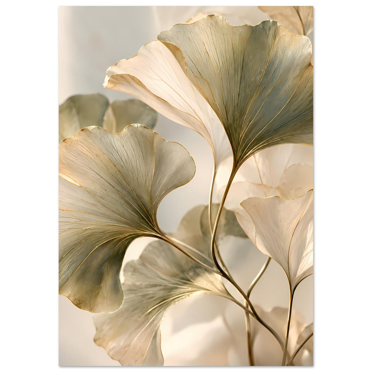 Botanisches Blätterposter, schmale Ansicht: große cremefarbene Blätter mit grünen Adern
