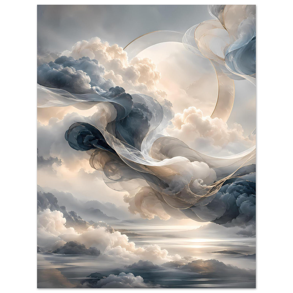 Himmelsposter mit dramatischen Wolkenformationen und weiß-blauen Wirbeln