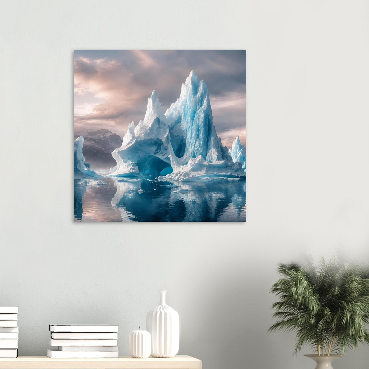 Quadratisches Eisberg-Poster mit blauem Eis und spiegelnder Wasserfläche
