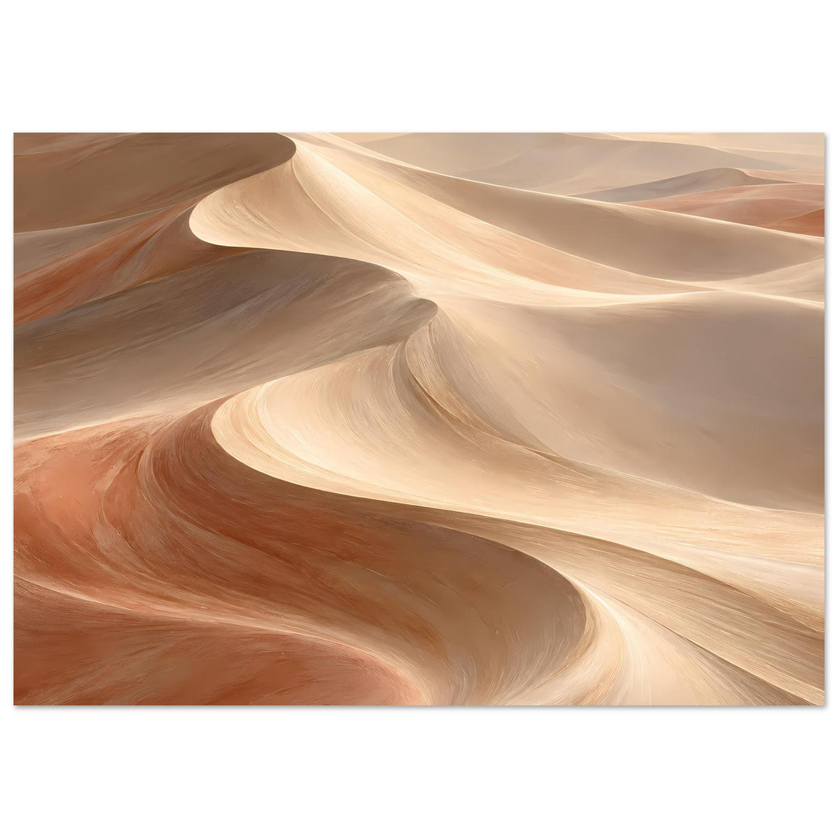 Poster mit Sanddünen in Creme und Rostbraun, gebogene Dünenwellen, kompakter Ausschnitt