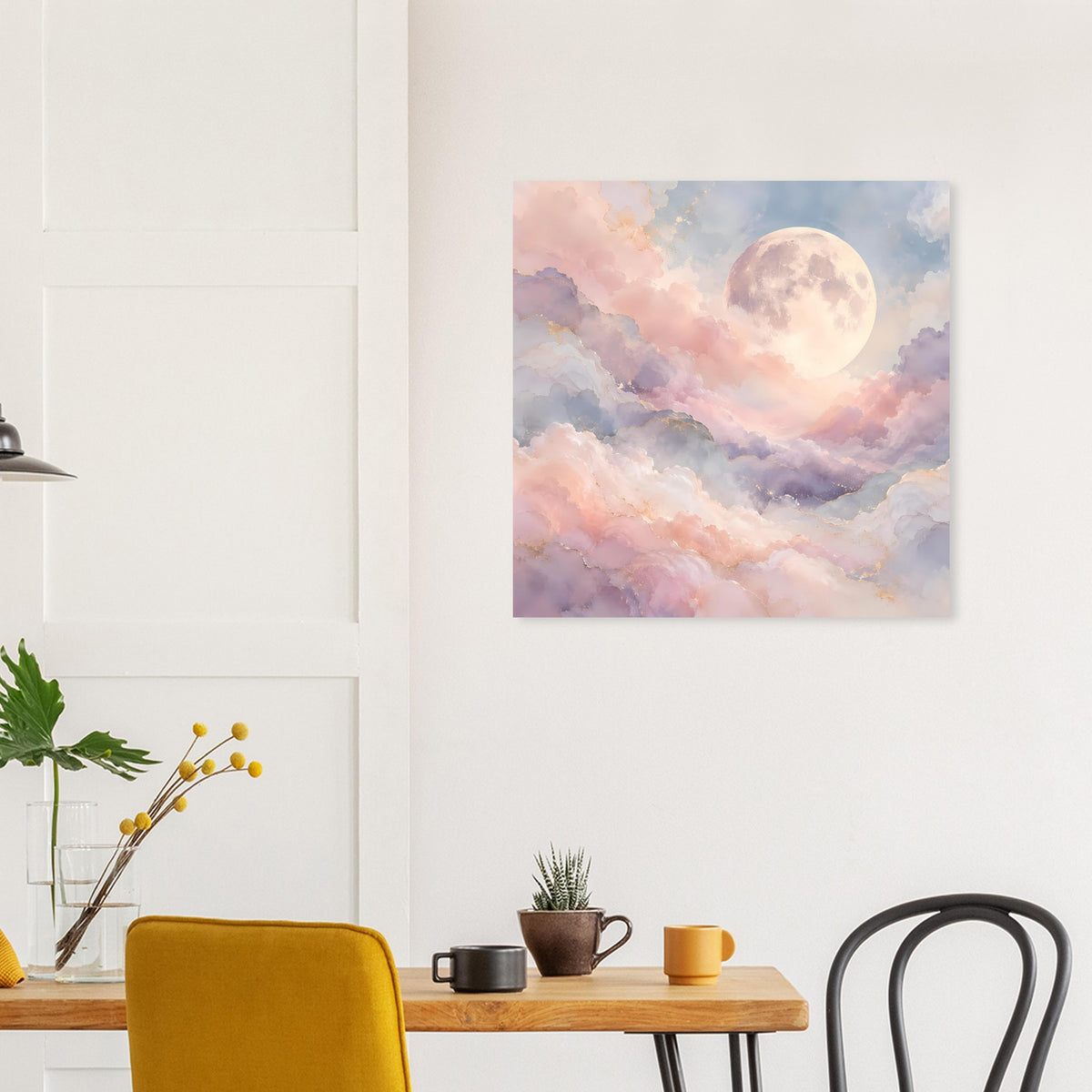 Pastellmond-Wolkenposter, quadratisch, Mond über wolkigen Farbverläufen