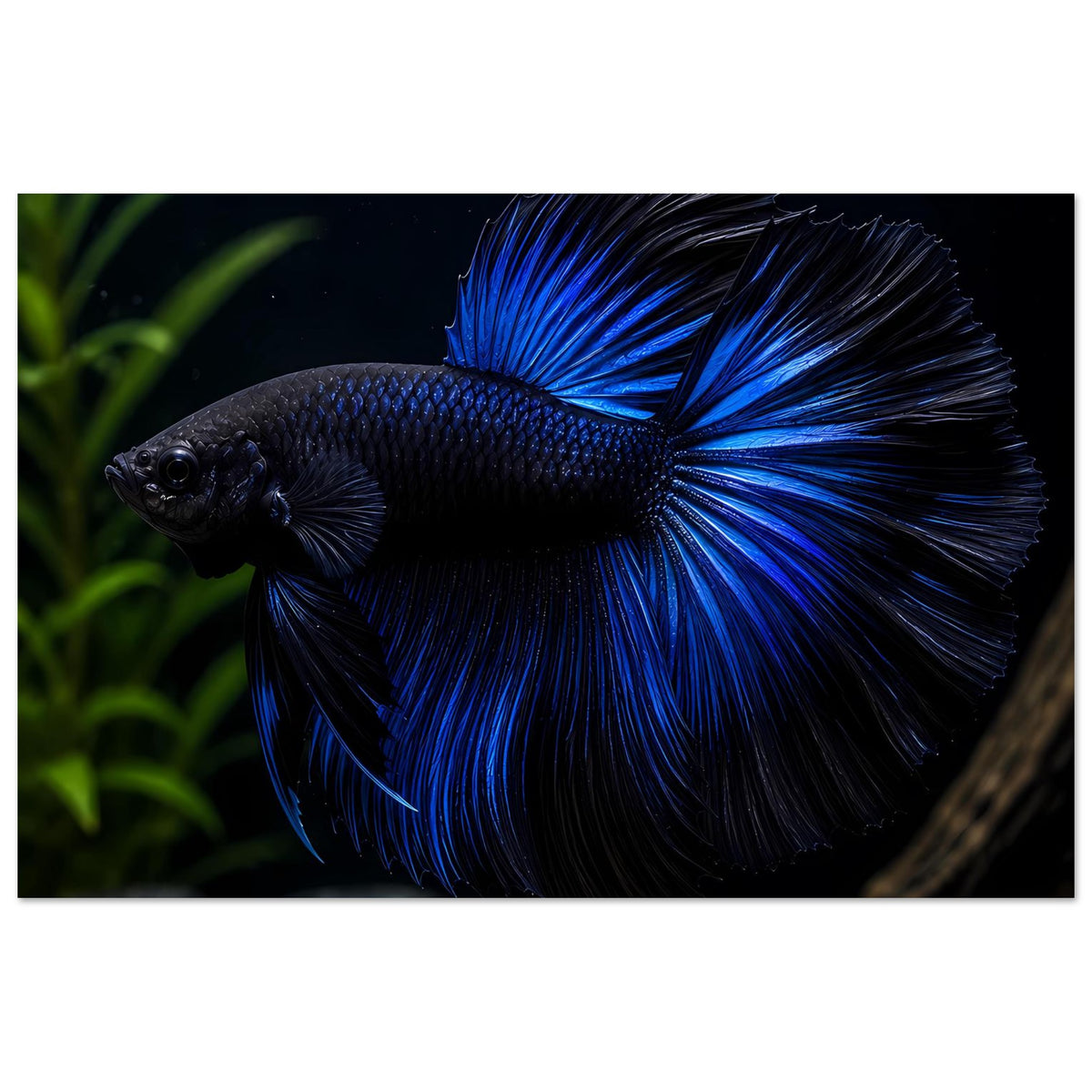 Poster mit blauem Betta-Kampffisch, vollständiger Körper und weit ausgebreitete Schwanzflosse