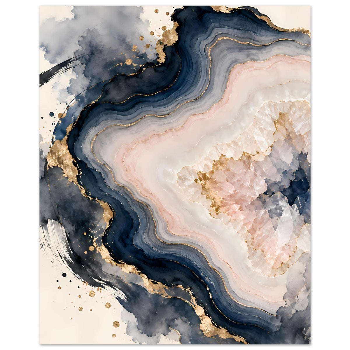 Abstraktes Geoden-Poster in Rosé, Blau und Gold, vertikal