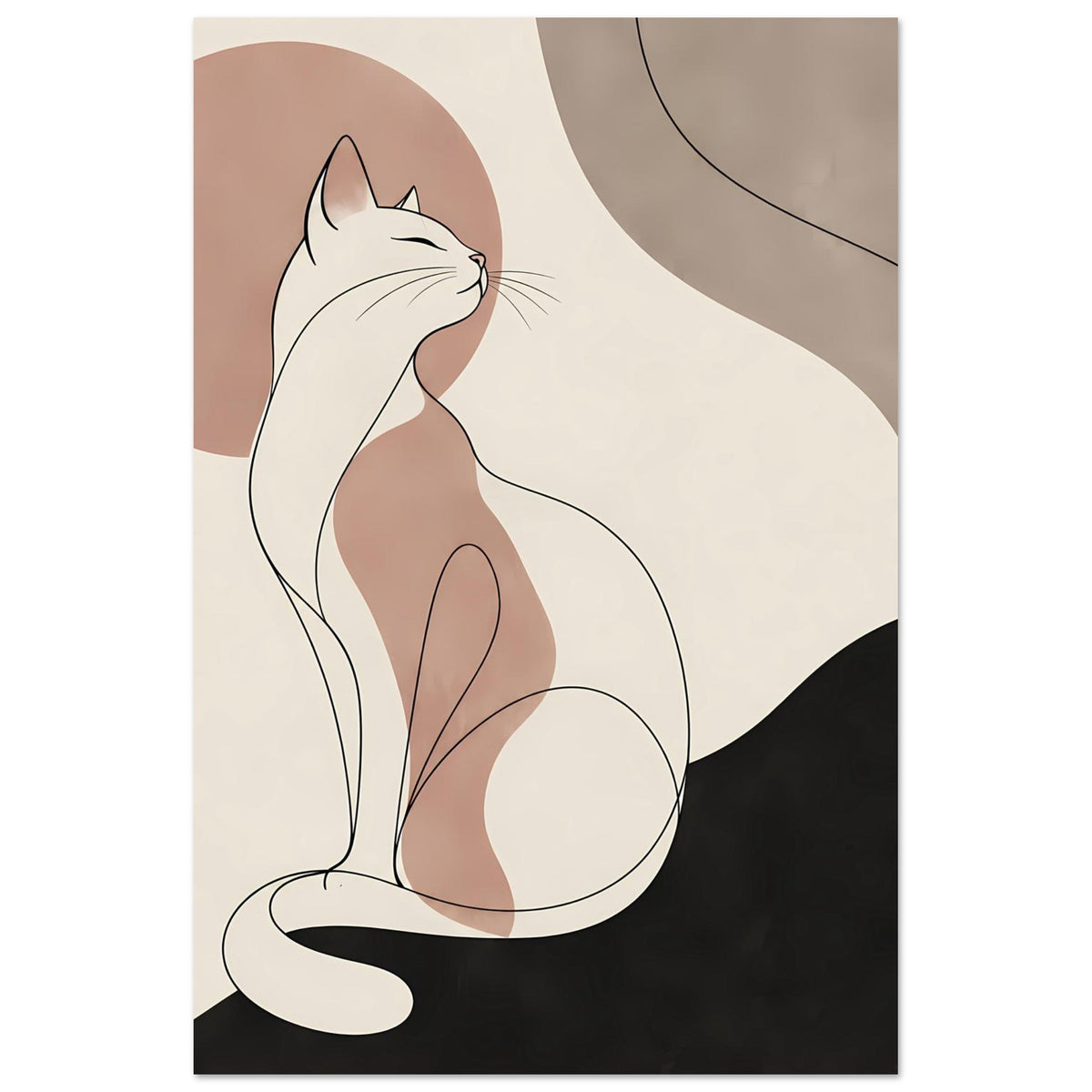 Poster mit minimalistischer Katzensilhouette in erdigen Tönen, vertikal