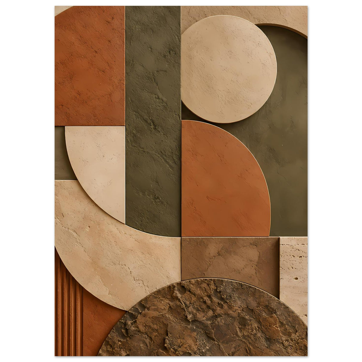 Geometrisches Poster mit großen Kreisen und Halbkreisen in warmen Erdtönen und Beige