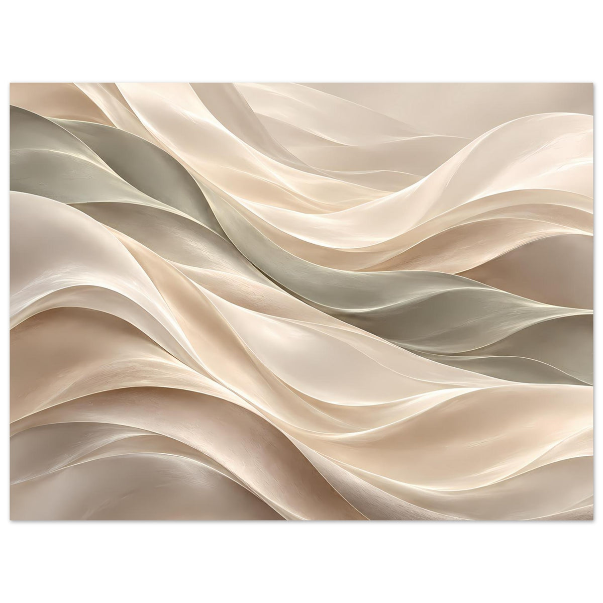 Kunstposter mit abstrakten Wellen in Creme- und Grautönen, querformatig