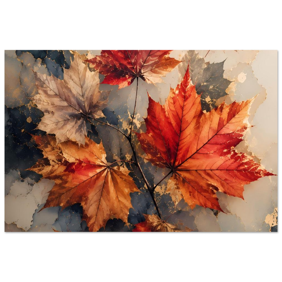 Herbstposter (horizontal) mit roten, orangefarbenen und beigen Ahornblättern