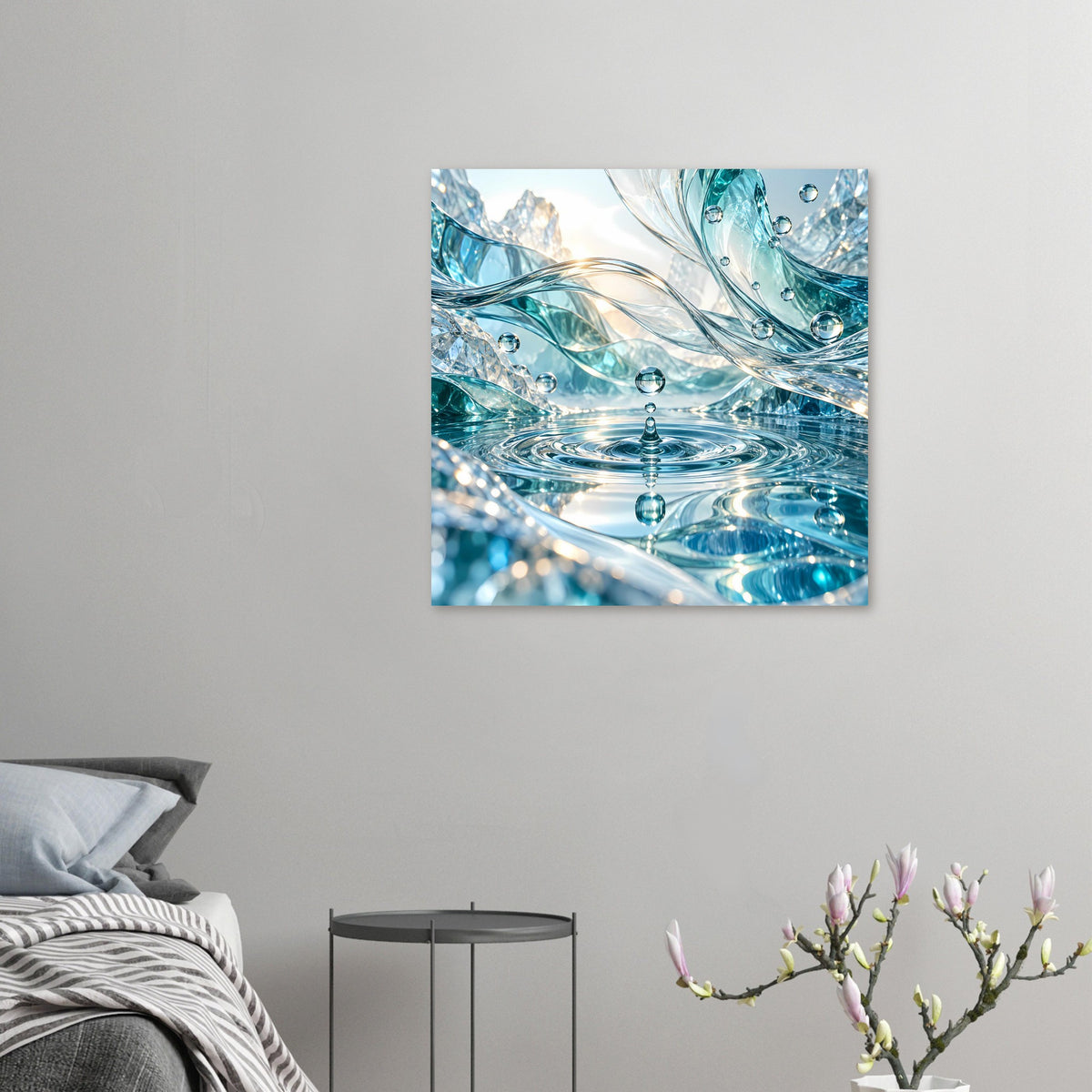 Kleines Wasserwelt-Poster mit türkisblauem Wellenwirbel und glitzernden Wassertropfen
