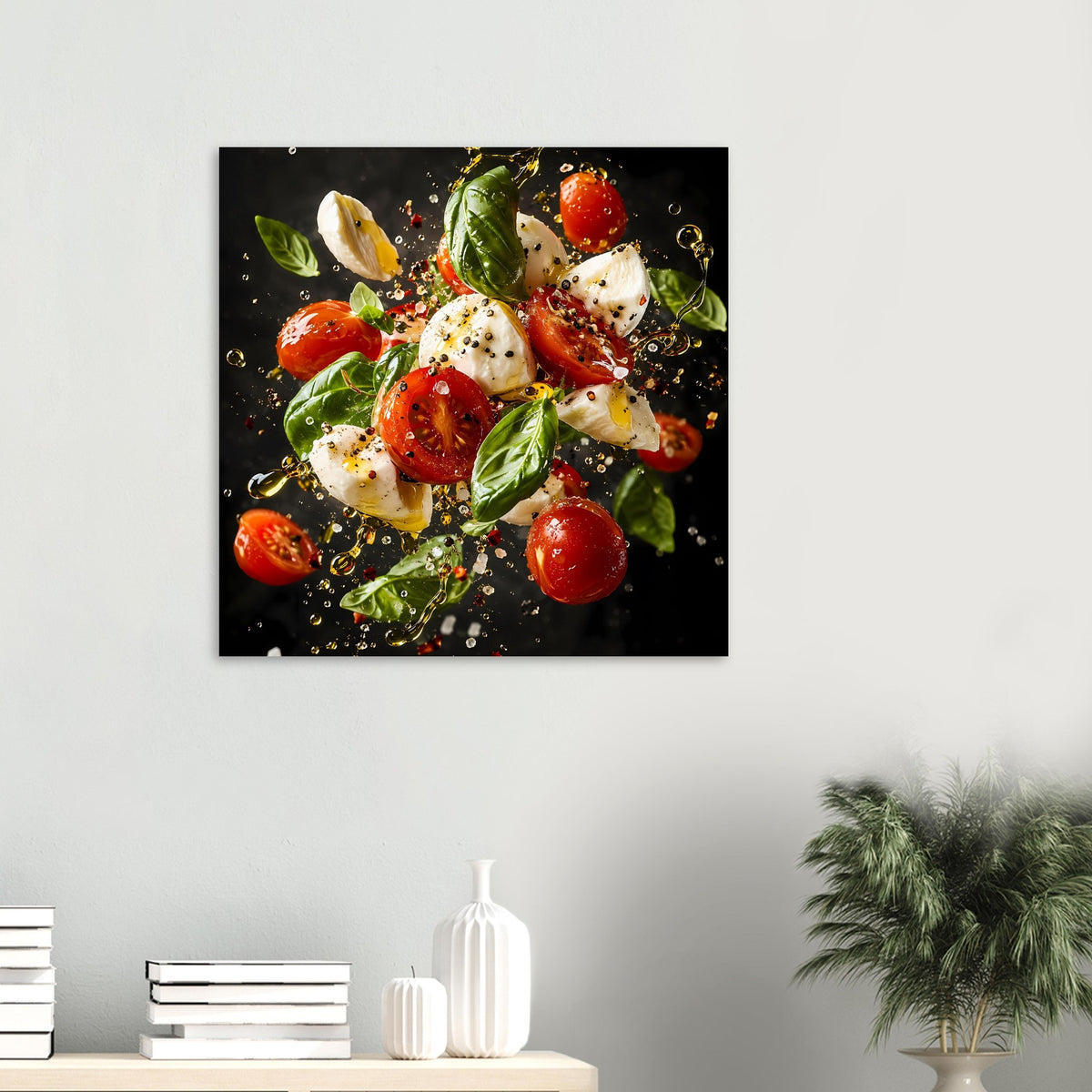 Kleines Kunstposter Caprese-Salat: Tomaten und Mozzarella mit Basilikum