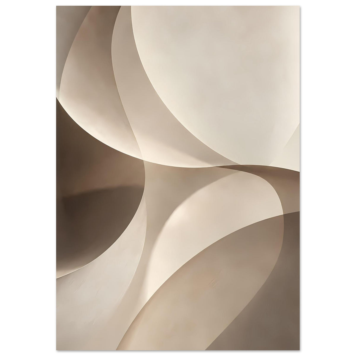 Kunstposter mit geschwungenen Formen in Beige und Dunkelbraun, vertikal.