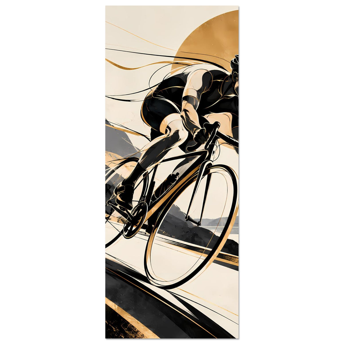Sportposter im Hochformat: Radfahrer auf Fahrrad in Schwarz und Gold
