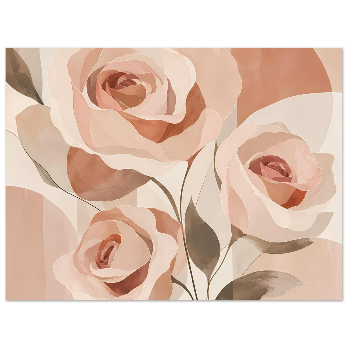 Blumenposter im Querformat: mehrere Rosenblüten, rosa-pfirsichfarbener Hintergrund