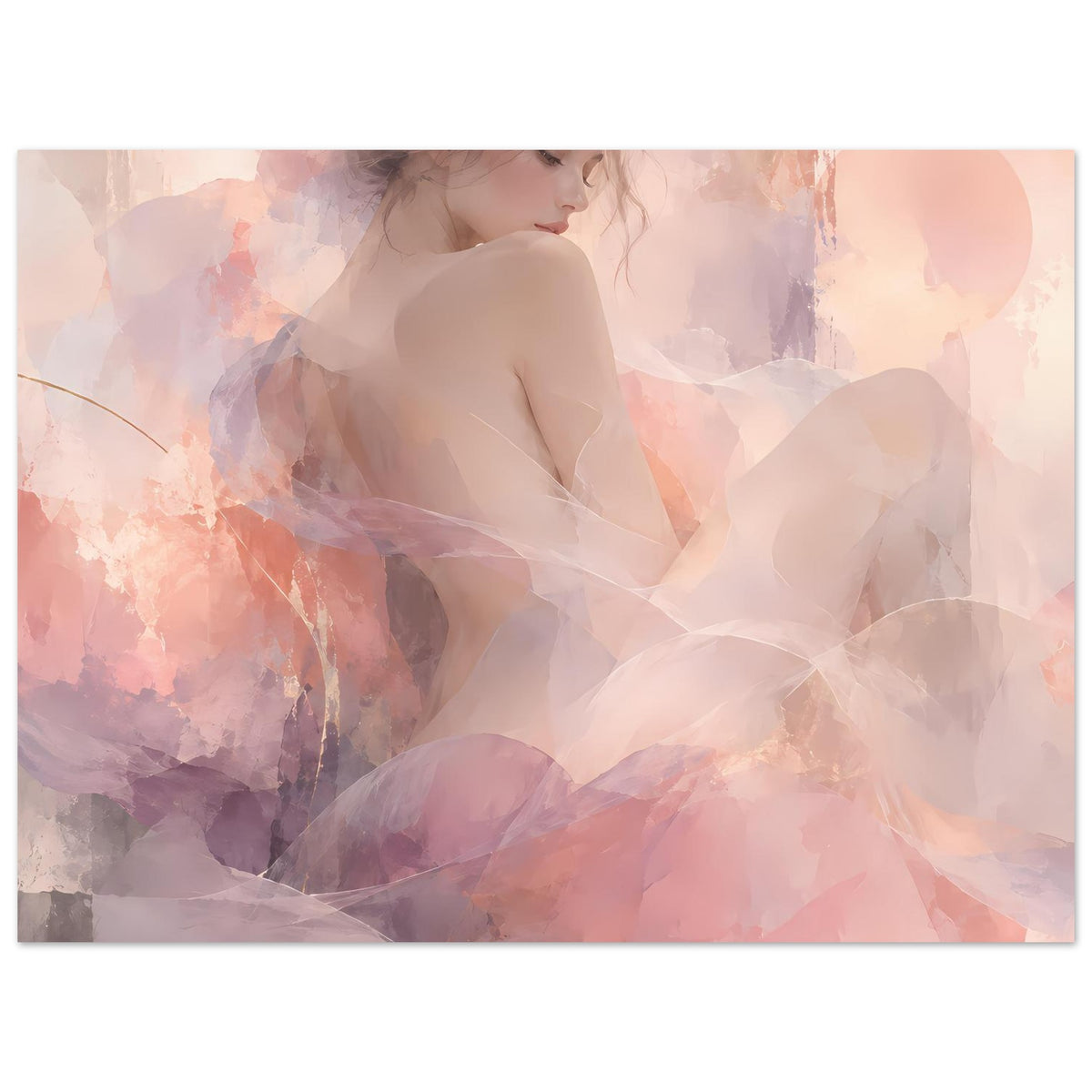 Abstraktes Watercolor-Porträt einer Frau, Pastellrosa und Lavendel, Querformat-Poster