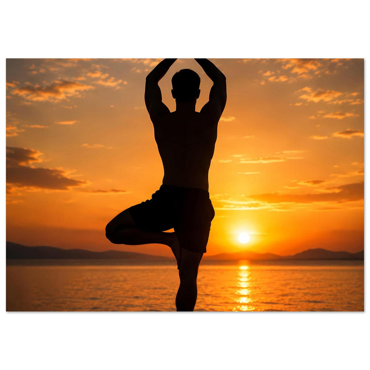 Wandposter, zentriert: Yoga-Silhouette im Gleichgewicht, Hände über dem Kopf