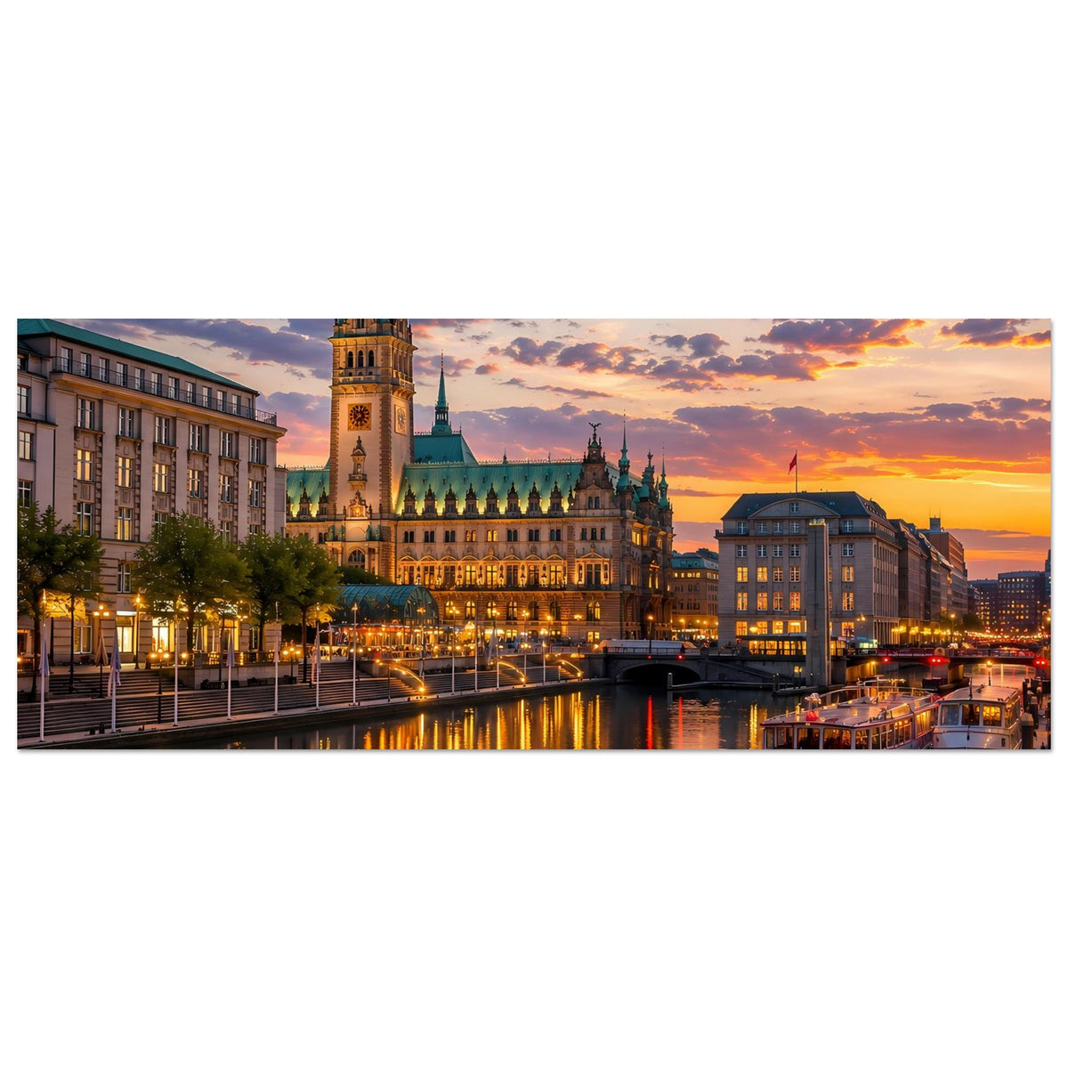 Querformat-Poster: Stadtansicht mit Dom im Zentrum und Wasser im Vordergrund