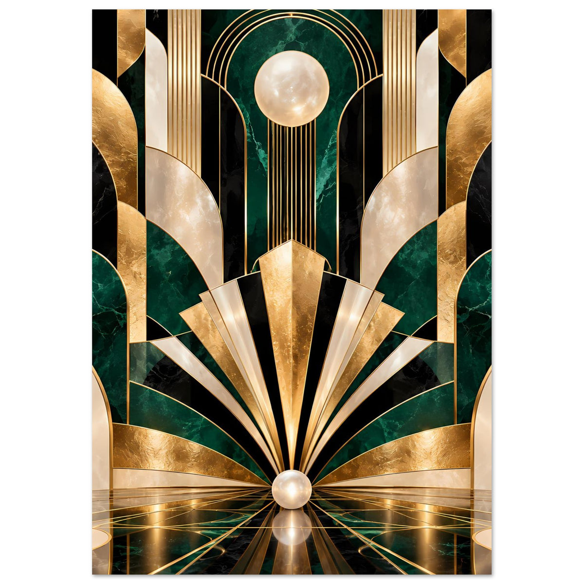 Art-Déco-Poster mit Gold-, Schwarz- und Smaragdmuster, hochformatig