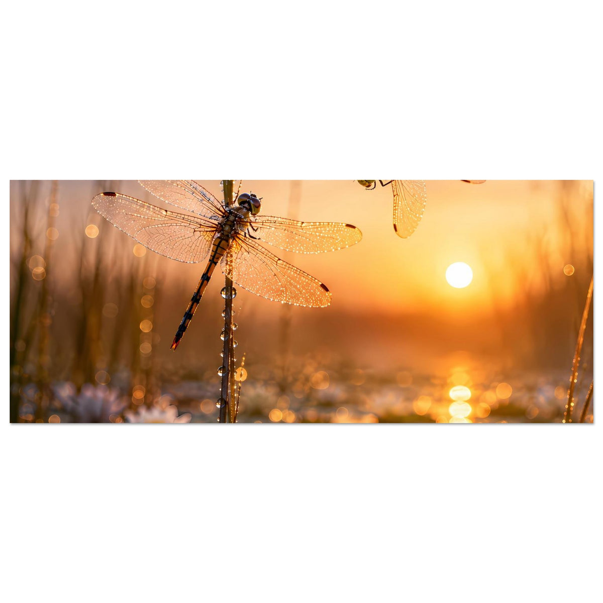 Fotoposter im Querformat: Ausschnitt mit einer Libelle und Seerosen