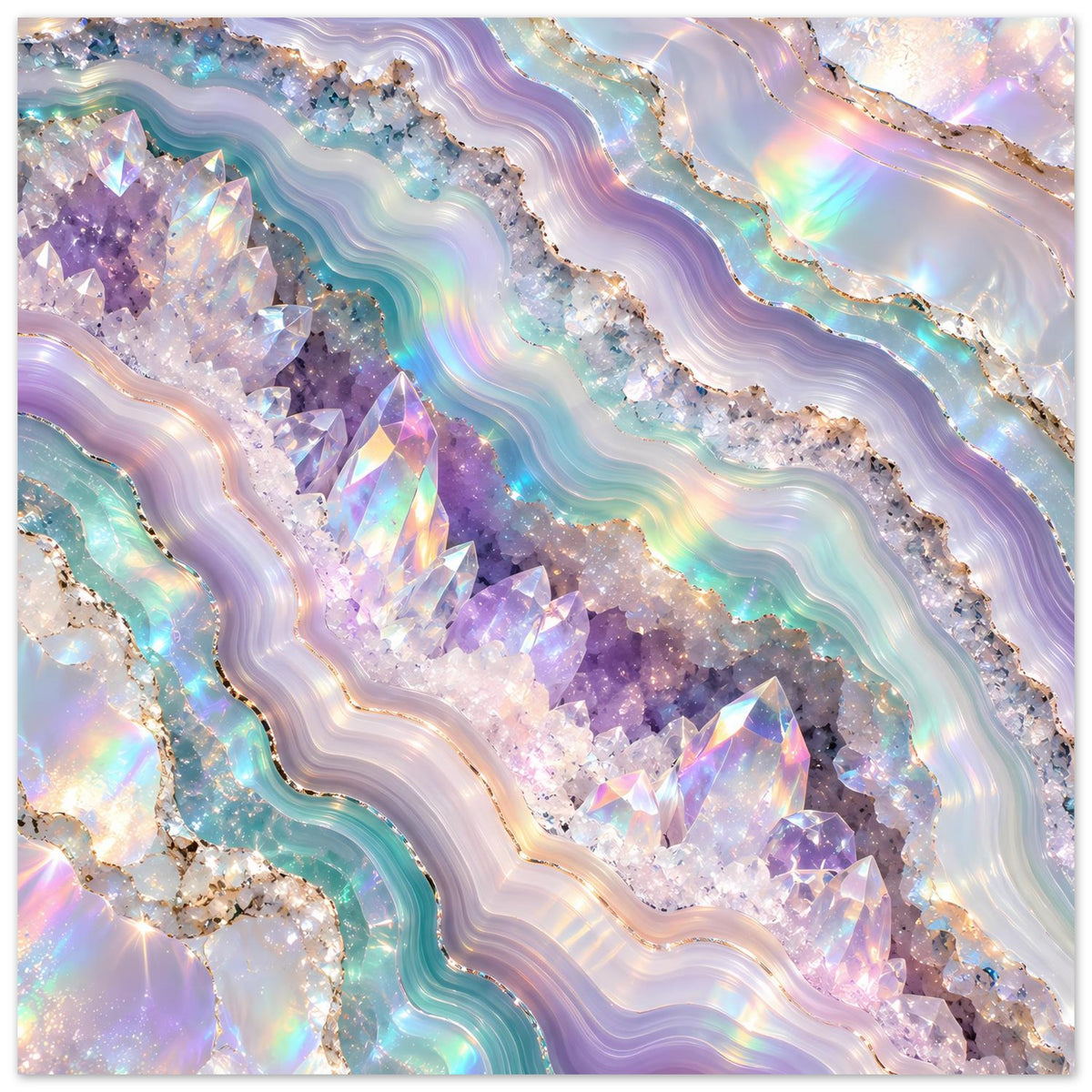 Holografisches Kristall-Geode-Poster, quadratischer Ausschnitt mit violetten Kristallformationen