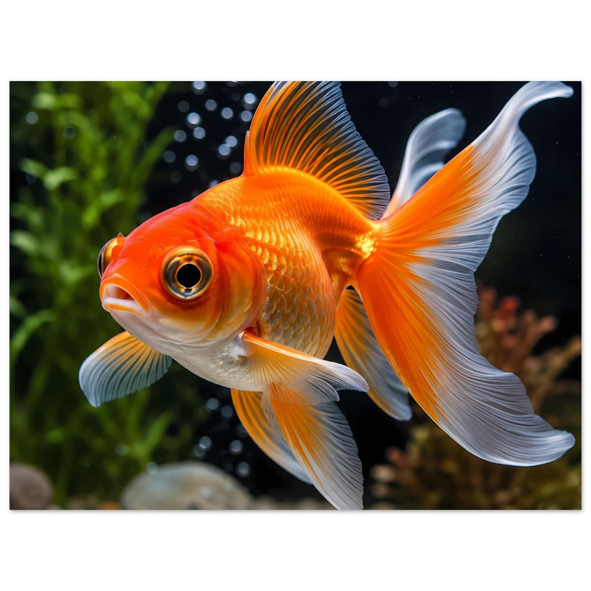Goldfisch-Poster, Nahansicht: orangefarbener Goldfisch mit weißen Flossen