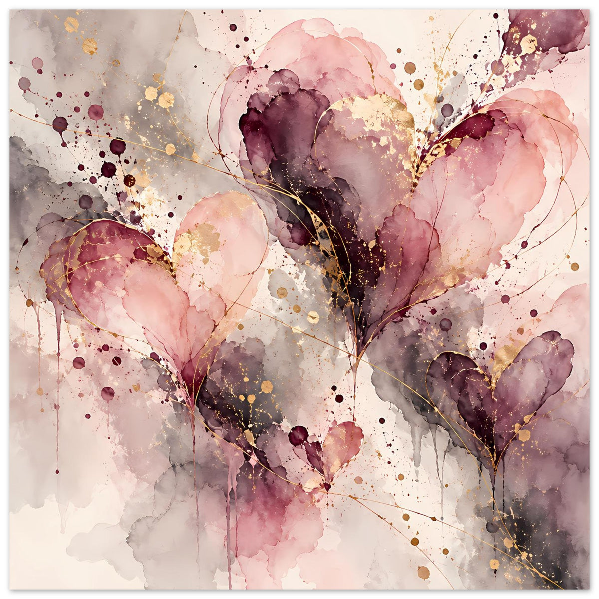 Abstraktes Herz-Poster in Rosa mit Goldakzenten