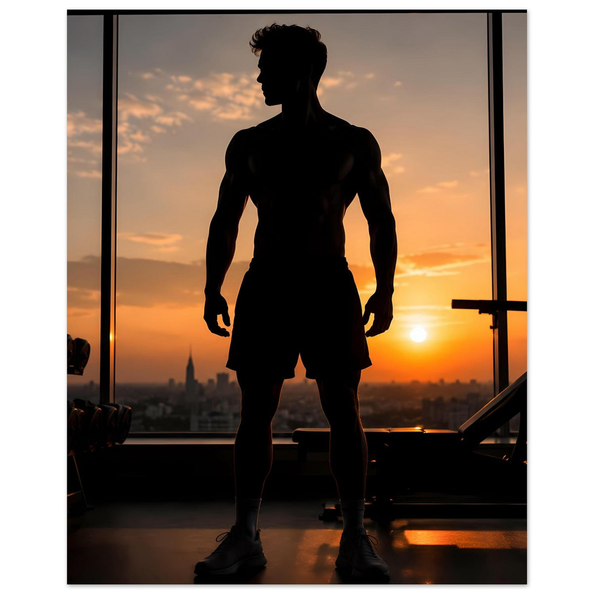 Fitness-Poster mit Sportler-Silhouette, ganzer Körper, Blick nach links
