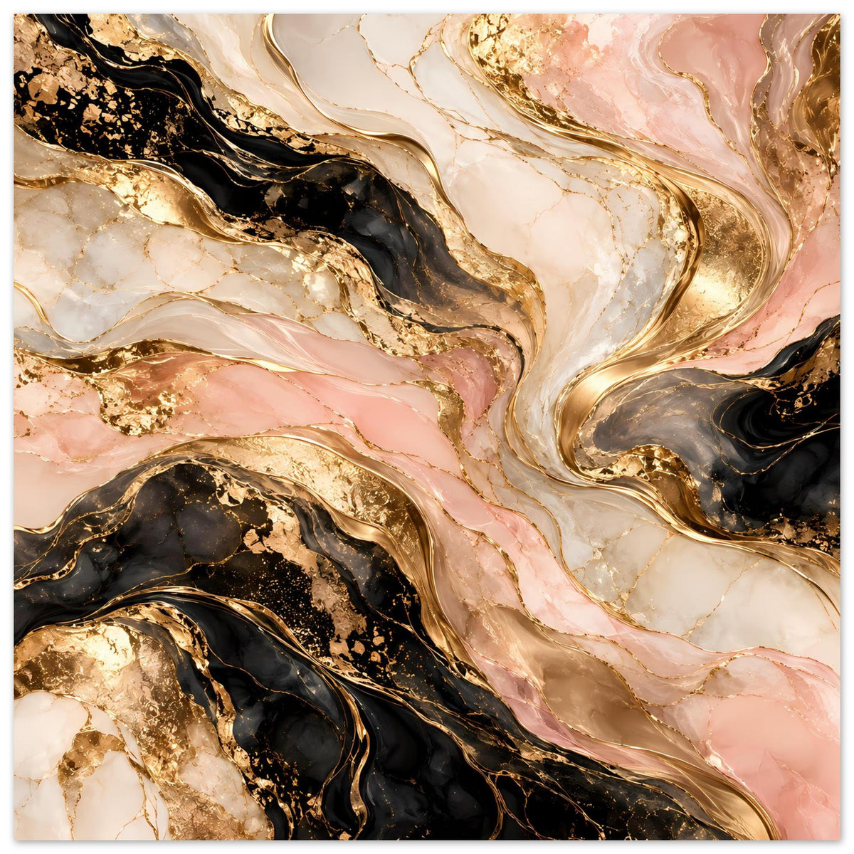 Abstrakter Marmor-Poster mit Goldakzenten in Rosa, Schwarz und Gold