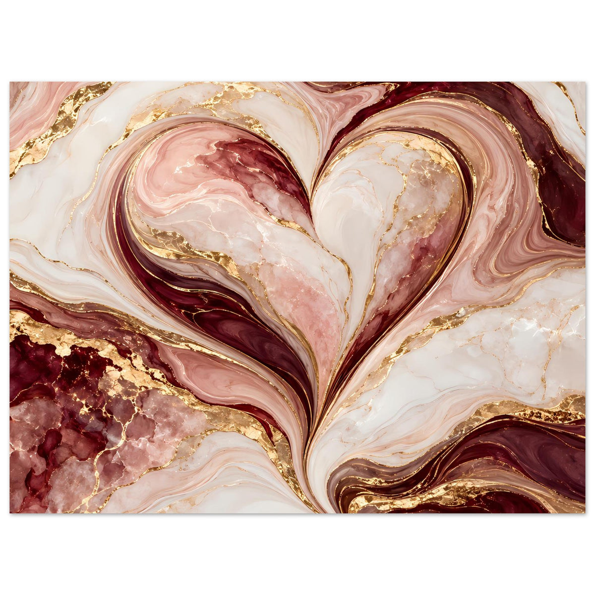 Herz-Marmor-Poster in Rosé, Burgund und Gold