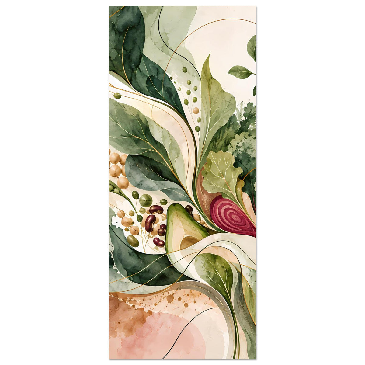 Hochformatiges Naturposter mit botanischen Blättern und rosafarbenem Rübenknollen-Motiv