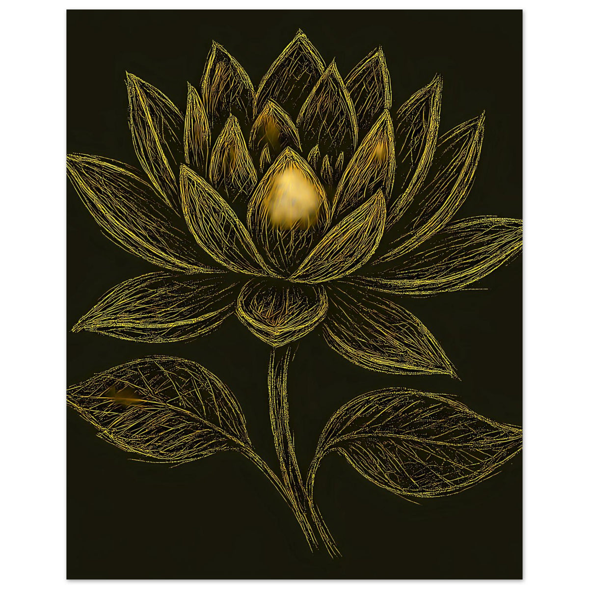 Hochformat-Poster mit goldener Lotusblüte, zentriert auf tiefschwarzem Hintergrund
