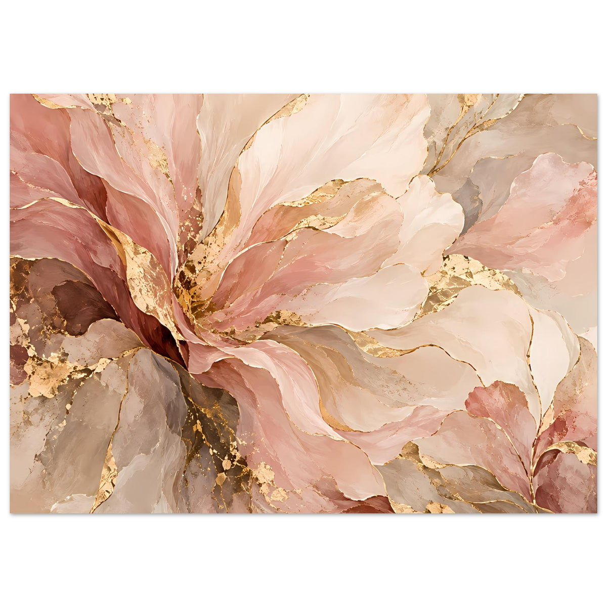 Florales Poster mit Blüten in Rosa und Gold, horizontal