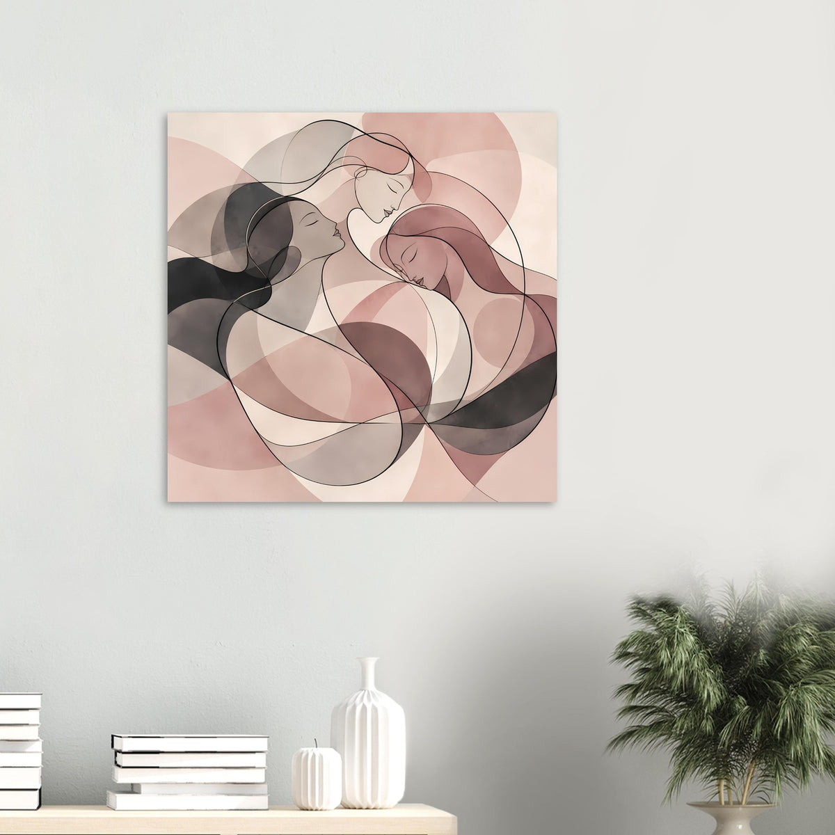 Abstraktes Poster mit drei Frauen in Rosé und Creme