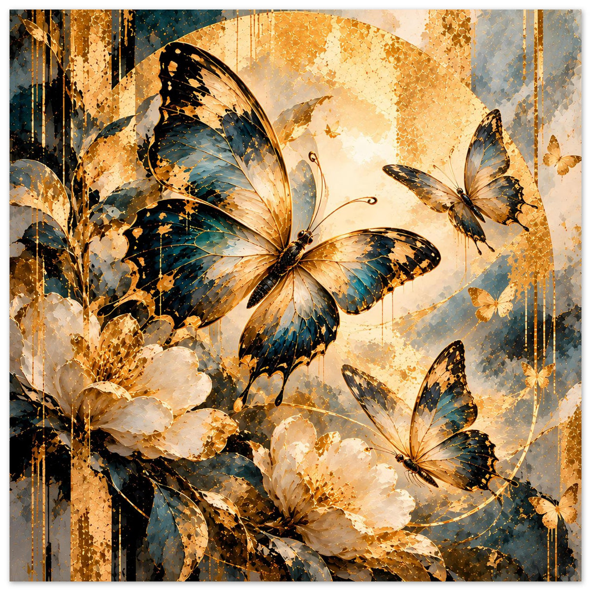 Schmetterlings-Poster mit gold-blauem Motiv, mehrfarbig, horizontal