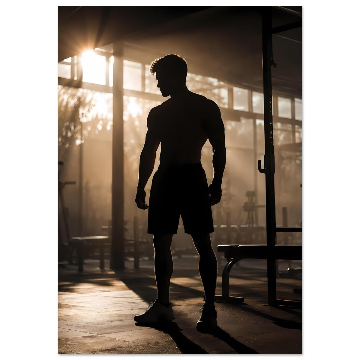 Vertikales Fitness-Poster mit schwarzer Silhouette eines Athleten, ganzer Körper