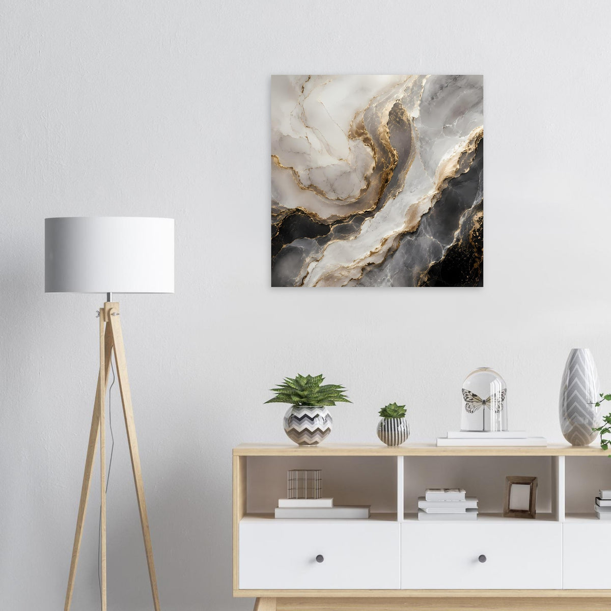 Quadratisches Marmordruck-Poster mit Grau-, Weiß- und goldenen Adern