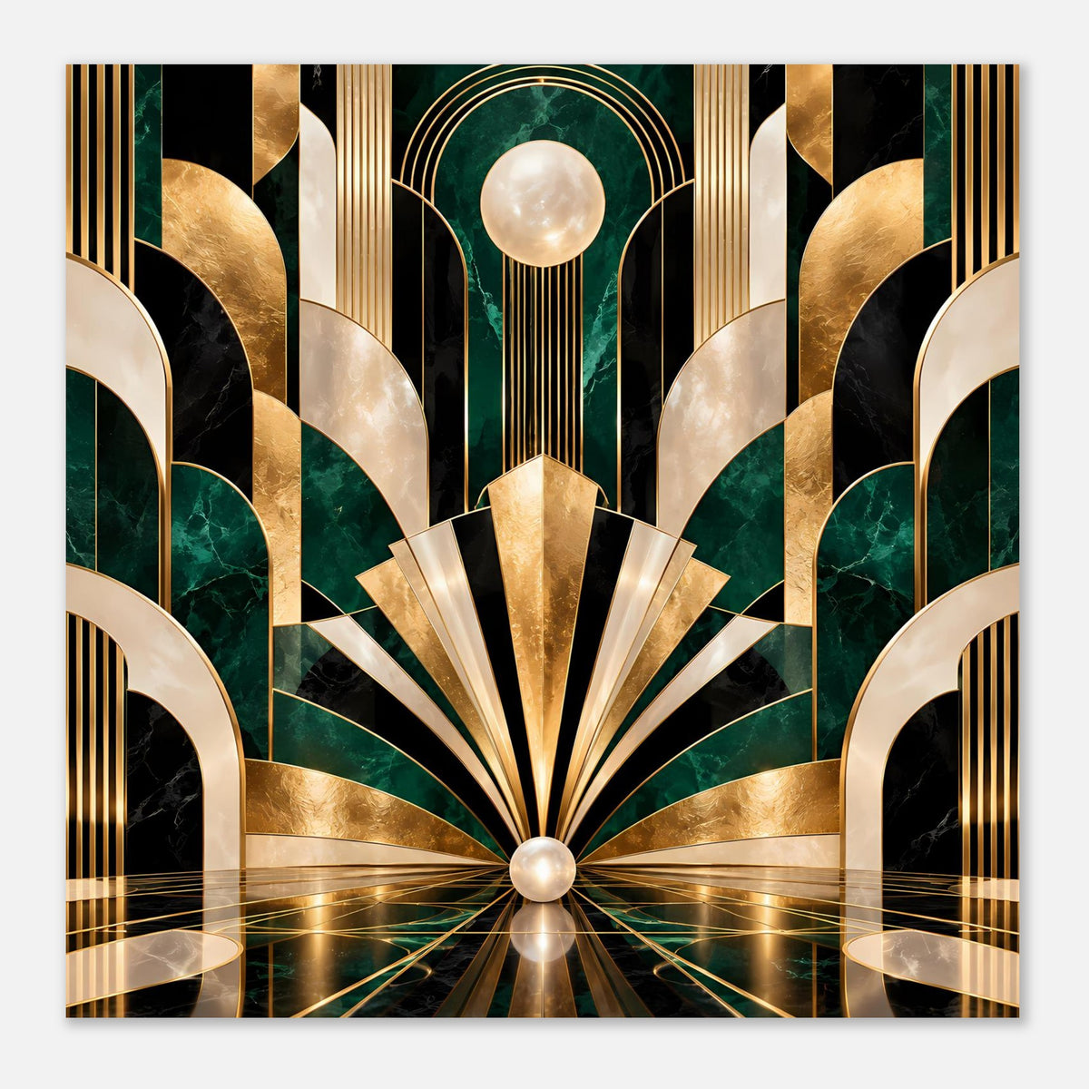 Art-Déco-Poster mit Gold-, Schwarz- und Smaragd-Muster