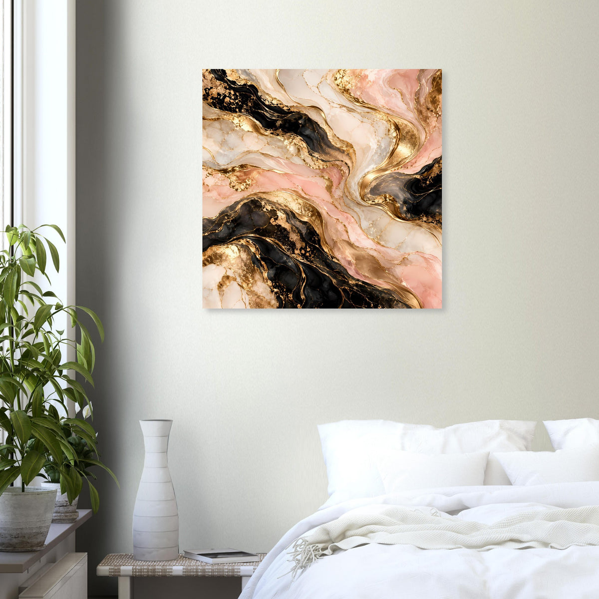 Quadratisches Marmorposter mit abstraktem Marmor-Look in Rosa, Creme, Schwarz und Gold