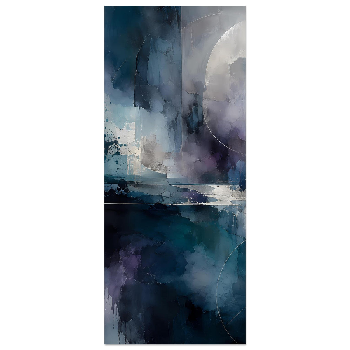 Abstraktes Kunstposter (Hochformat) in Blau- und Violetttönen