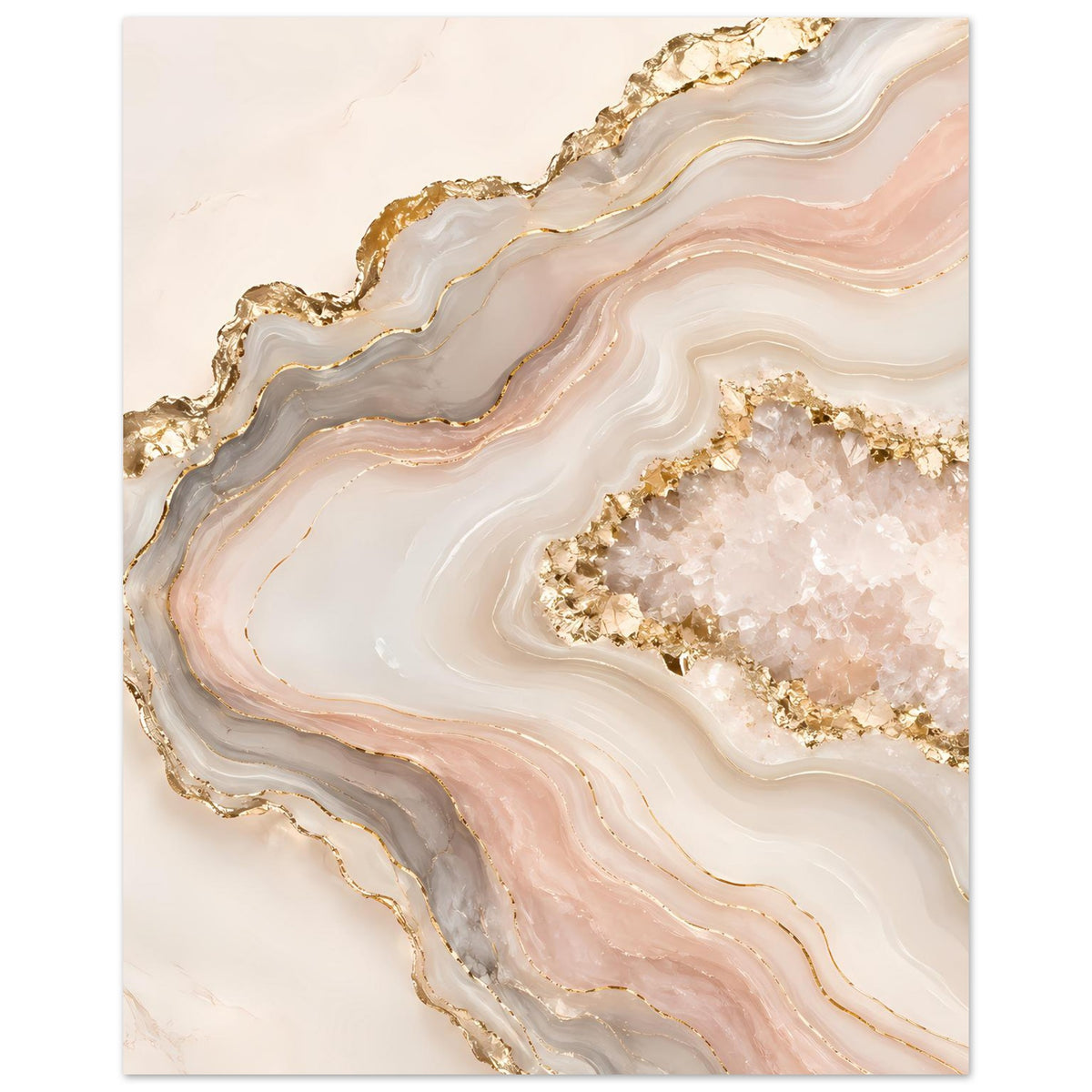 Abstraktes Poster mit Geodenmotiv in Rosé, Creme und Gold