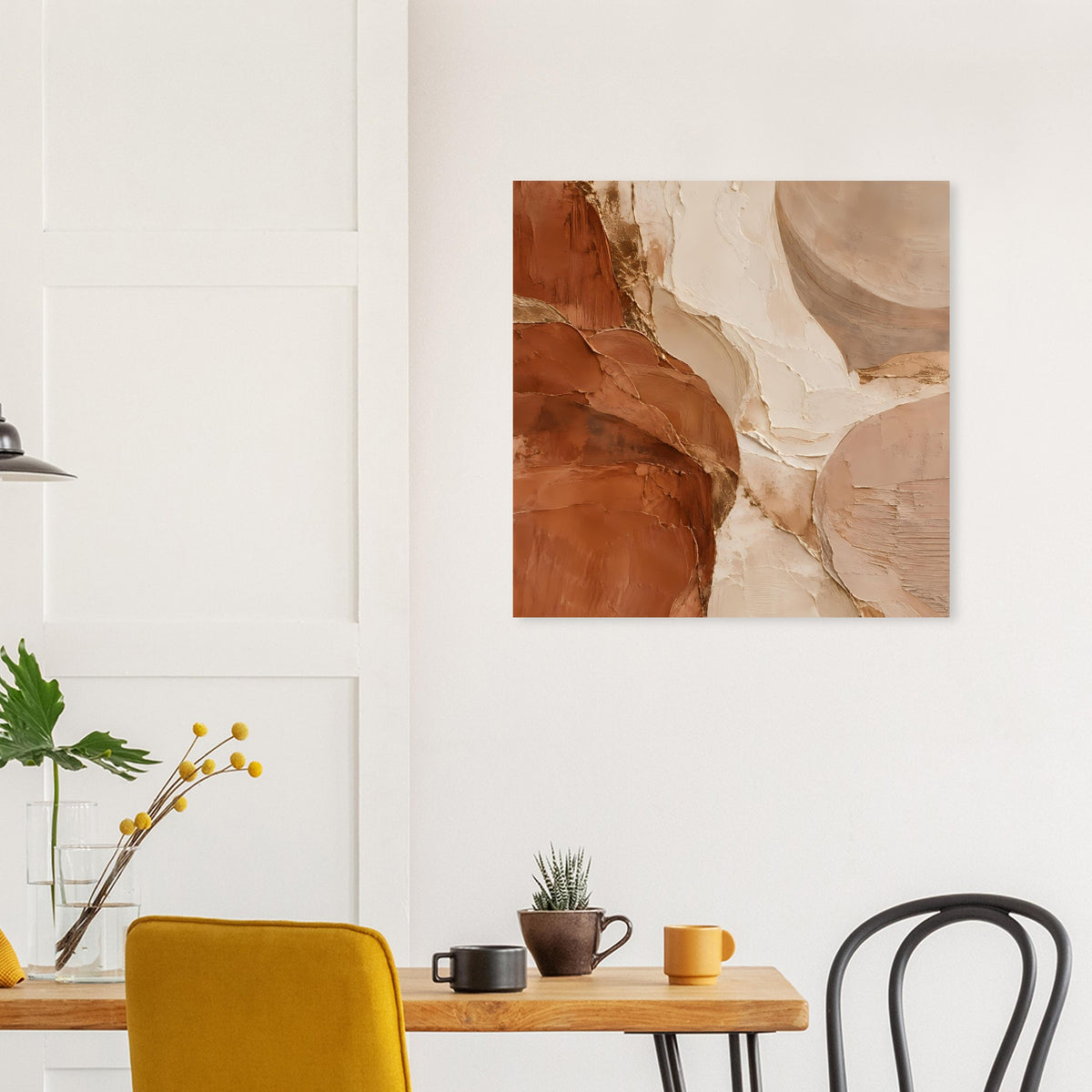 Quadratisches Strukturkunst-Poster in Rostbraun, Beige und Creme mit Marmoradern
