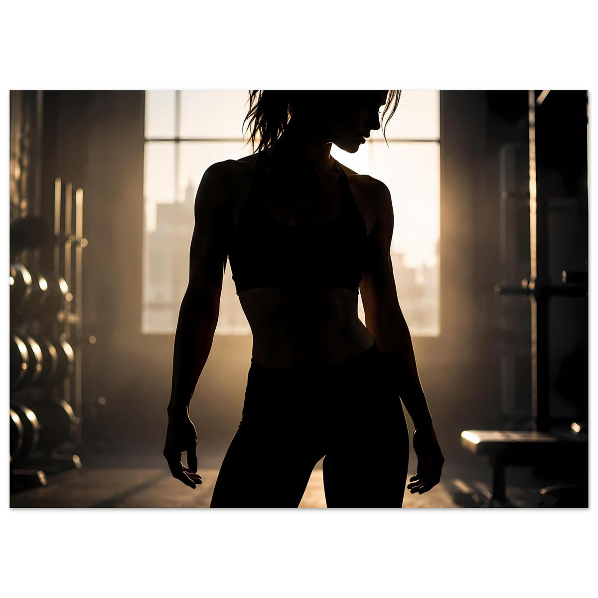 Fitness-Poster: Nahansicht der Silhouette einer Sportlerin in Sporttop und Leggings
