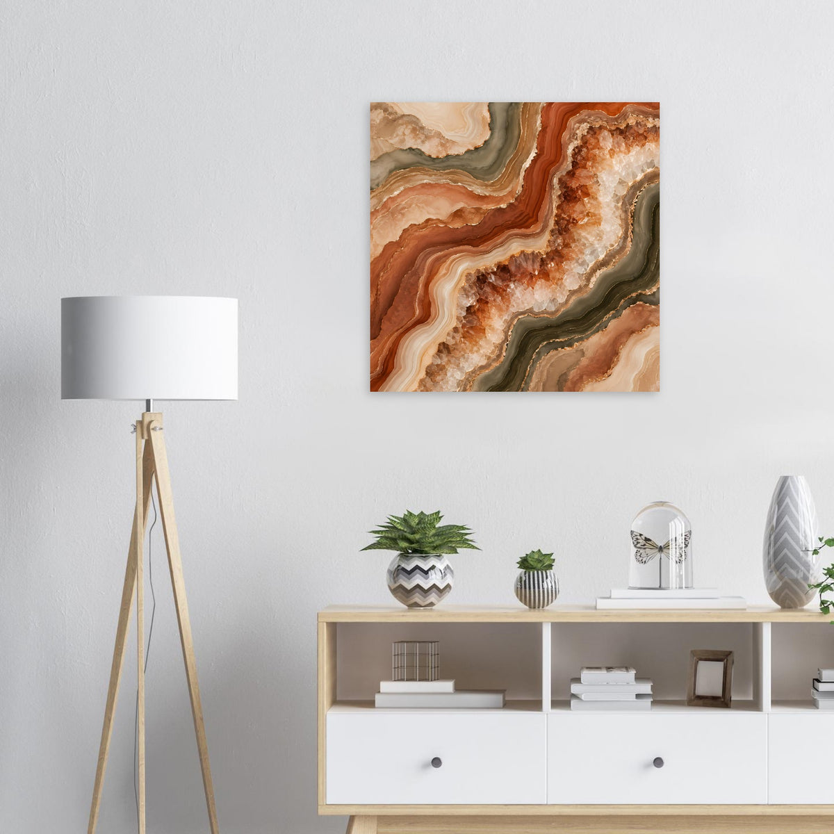Poster mit abstraktem Geodenmuster in Braun, Beige und Gold, rechteckig