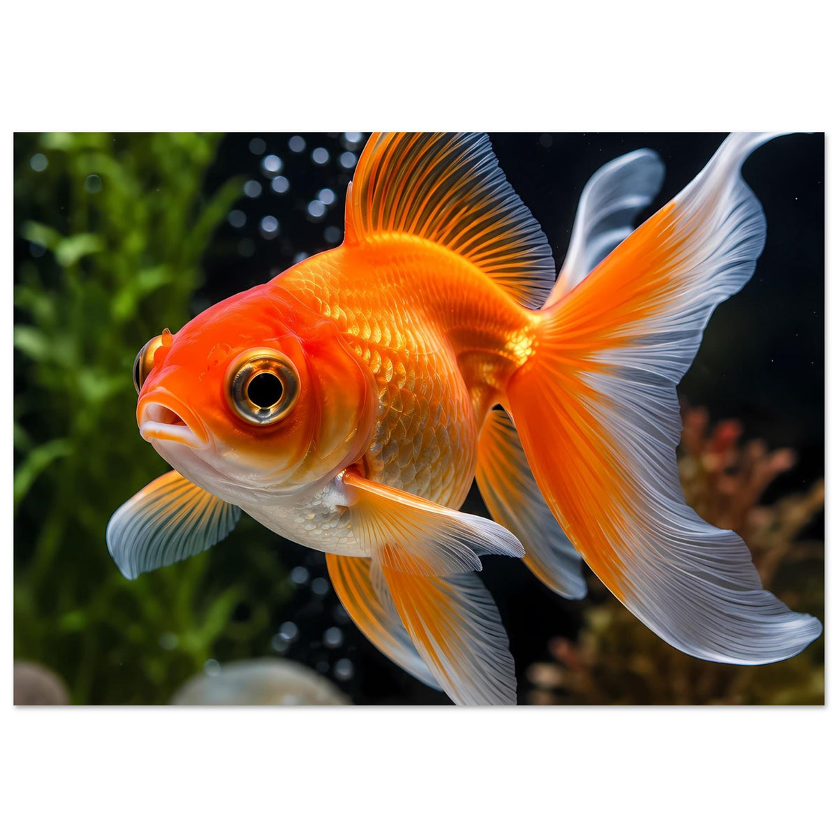 Goldfisch-Poster: orangefarbener Goldfisch mit weißen Flossen, leicht diagonal