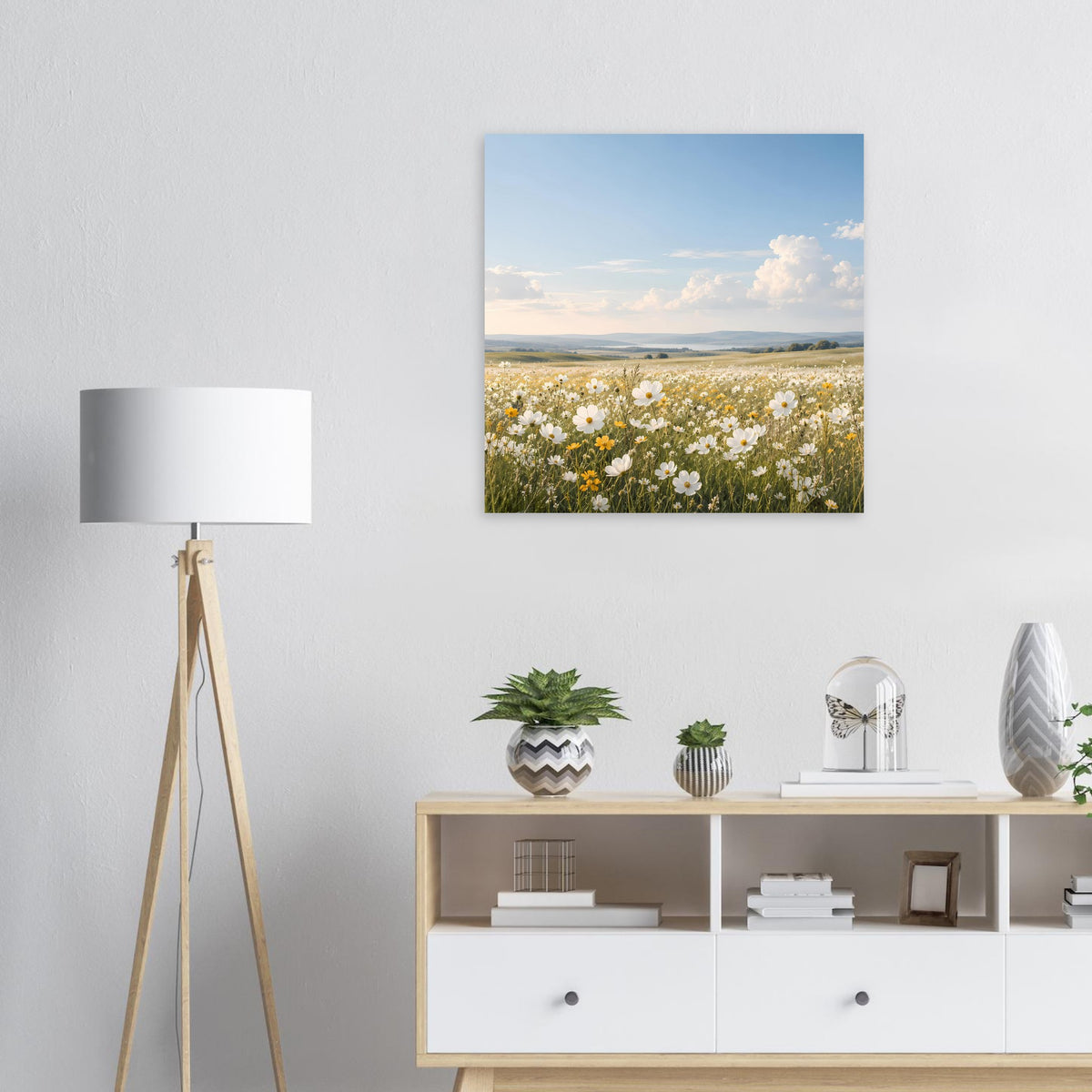 Wildblumenwiesen-Poster mit blühender Wiese und blauem Himmel