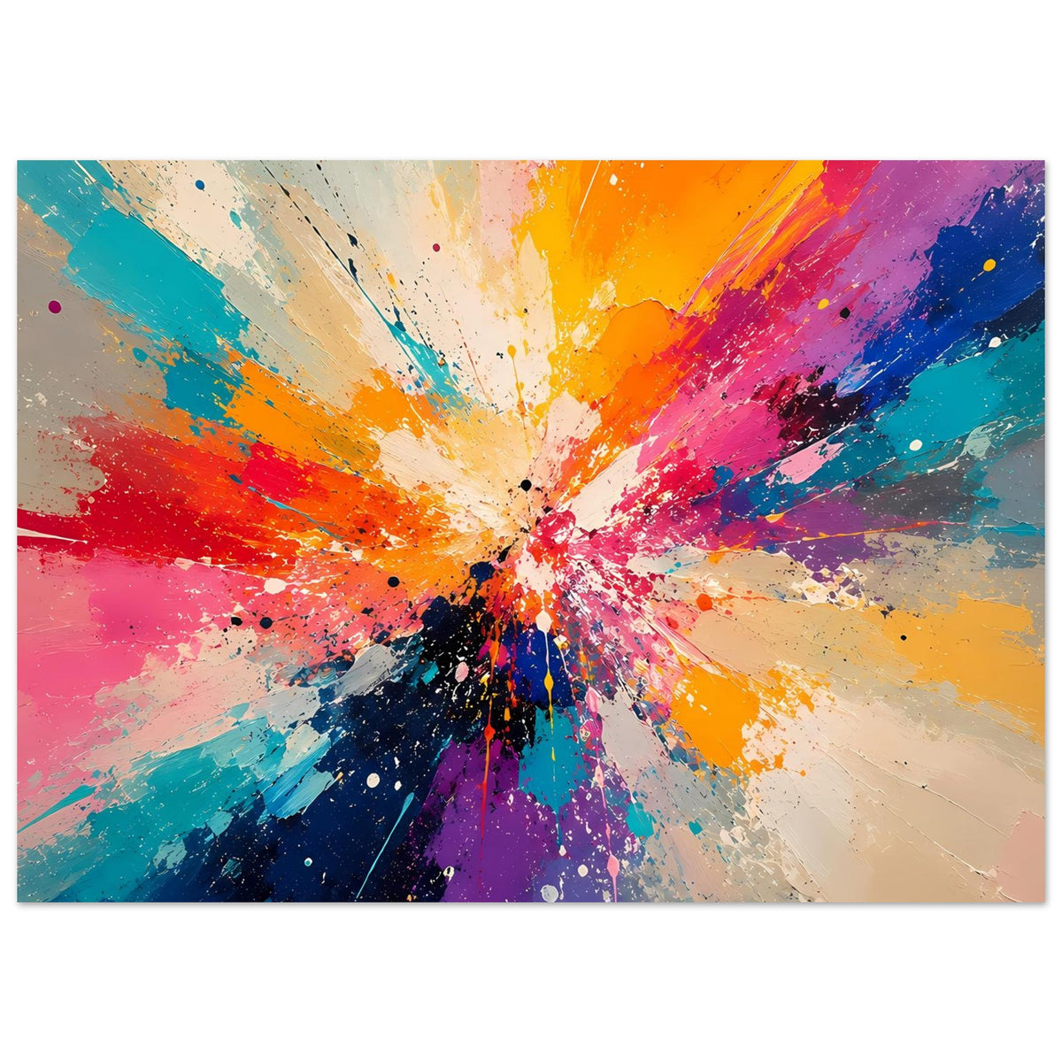 Abstraktes Kunstposter mit farbenfrohem Explosion-Motiv, horizontale Ausrichtung