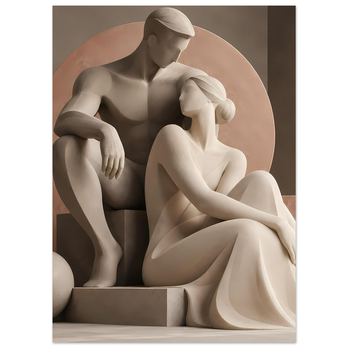 Kunstposter Detailansicht: Aktfiguren des Liebespaares, weiche Schatten, sanfte Erdtöne