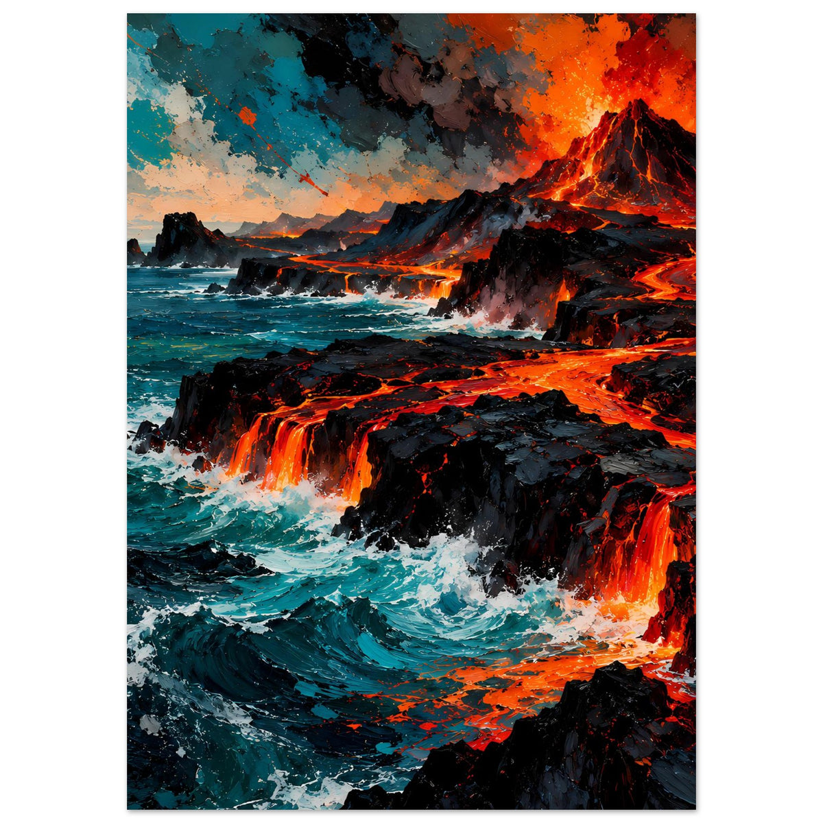 Lava im Meer mit intensiven Feuerfarben – Naturgewalten Poster